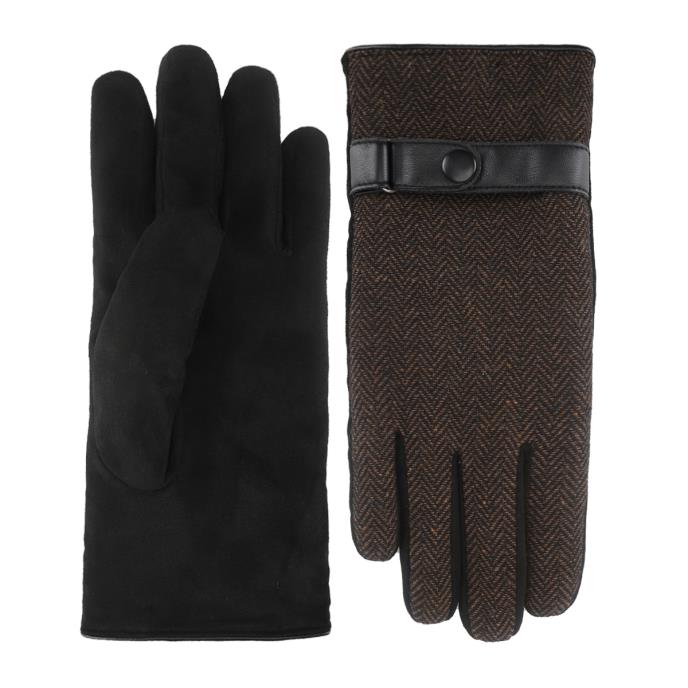 totes toasties® Mens Woven Check Scarf & Herringbone Gloves Set Brown / Grey  Extra Image 4